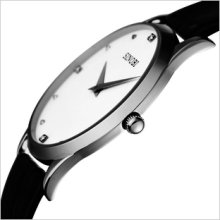 Thin Dial Mens Fashion Wristwatch Black Leather Band Sport Quartz Casual Watch