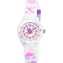 Tikkers Girl's Quartz Watch With Pink Dial Analogue Display And White Rubber Strap Tk0037