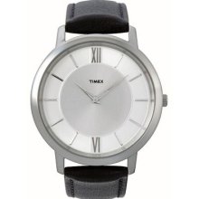 Timex Mens Classics Elegant Stainless Steel Case White Dial Black Leather Watch