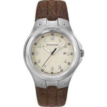 Timex Mens Wrist Watch Expedition Date Brown Leather Strap Indiglo T49718