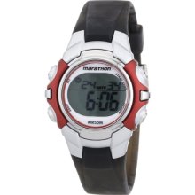 Timex Sport Marathon Mid Size, Lcd Display, Black & Silver Resin Strap, Red Accents - T5k645