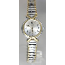 Timex T21854 Ladies Classic Two Tone Stainless Steel Watch Silver Dial