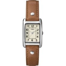 Timex Womens T2n905 Weekender Brown Leather Strap Watch Wristwatch Fast Ship