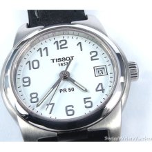 Tissot Ladies' T-classic Pr50 White Dial With Arabic Numbers On Leather