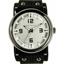 TOKYObay Mens Archer Analog Stainless Watch - Black Leather Cuff - Silver Dial - T2065-BK