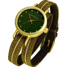 TOKYObay Womens Obi Analog Stainless Watch - Brown with White Stripe Nylon Strap - Green Dial - T233-BR