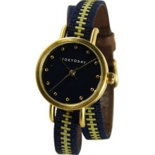 TOKYObay Womens Obi Analog Stainless Watch - Blue and Gold Nylon Strap - Blue Dial - T233-NV