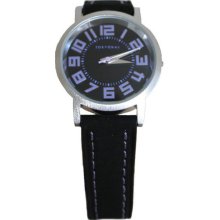 TOKYObay Womens Track Small Analog Stainless Watch - Black Leather Strap - Black Dial - T145-BK