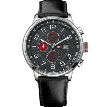 Tommy Hilfiger 'Sport' Chronograph Leather Strap Watch Black