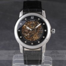 Top Classy Army Automatic Skeleton Leather Sport Men Boy Mechanical Wrist Watch