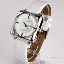 Total Order 12$ Bariho White Leather And Dial Square Quartz Wristwat