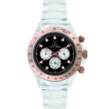 Toy Unisex Black Dial Clear Band Quartz Analog Chronograph Watch 8009bkpgp