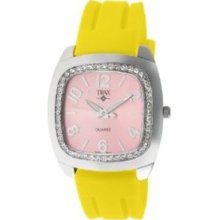 Trax Womens TR1740-PY Malibu Fun Yellow Rubber Pink Dial Crystal