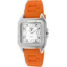 Trax Women's Tr5132 Wo Posh Square Orange Rubber White Dial Watch Wrist