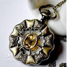 Trendy Large Gold Surface Six Rose Pocket Watch Necklace Retro Sweat