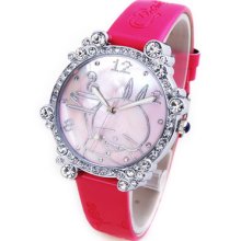 Trendy Light Hands Beautiful Diamond Case Shell Leather Strap Ladies Watch 91021