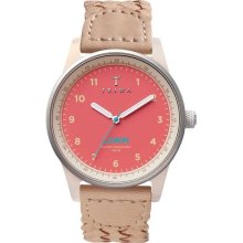 Triwa Unisex Coral Lomin Analog Acetate Watch - Beige Leather Strap - Pink Dial - LOAC109