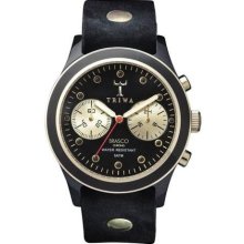 Triwa Unisex Ebony Gold Brasco Chronograph Acetate Watch - Black Leather Strap - Black Dial - DCAC102