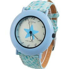 Turquoise Perforated Band Ladies Star Dial Wrist Watch