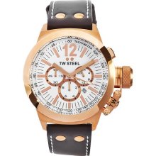 Tw Steel Unisex Quartz Watch With White Dial Chronograph Display And Brown Leather Strap Ce1019