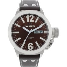 Tw Steel Unisex Quartz Watch With Brown Dial Analogue Display And Brown Leather Strap Ce1009