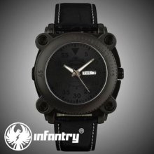 U.s Military Officer Mens Date&day Quartz Army Analog Watch Black Leather Strap