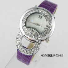 U3 Ladies Women Purple Quartz Analog Wrist Crystal Dress Watch