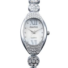 Unique Design Birthday Gift Women Silver Crystal Bracelet Ladies Wrist Watch