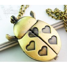 Unique Design Ladybug Pocket Watch Antique Beatle Heart Cute Open Cl