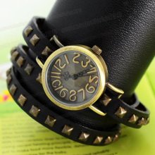 Unique Lady Women Wrist Watch Leather Long Band Retro Stainess Steel Case Watch