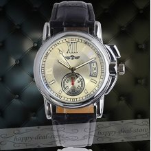 Unique White Dial Calendar Leather Men Luxury Auto Mechanical Wrist Watch