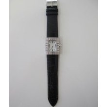 Unisex Black Italian Leather And Stainless Steel Ratius Watch With Crystal Bezel