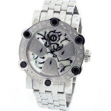 Unisex Cool Techno Ss Band Mother Of Pearl Dial Silver Round Case Diamond Watch