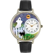 Unisex Halloween Ghost Black Skin Leather and Silvertone Watch in ...