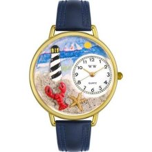 Unisex Lighthouse Navy Blue Leather and Goldtone Watch in Gold ...