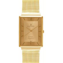 Unisex Mid-Size Ultra Thin Gold Tone Dress Gold Dial Mesh Band