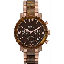 Unisex Stainless Steel Case and Bracelet Brown Dial Chronograph