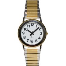 Unisex Two Tone Low Vision Watch With Expansion Band, White Face & Black Numbers