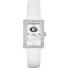 UNIV OF GEORGIA LADIES ALLURE WATCH WHITE LEATHER STRAP