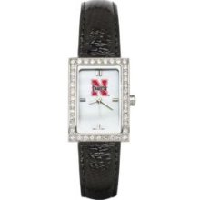 UNIV OF NEBRASKA LADIES ALLURE WATCH BLACK LEATHER STRAP