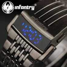 Us Infantry Mens Blue Led Digital Quartz Russia Army Watch Black Stainless Steel