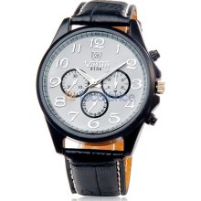 VALIA 9106 Men's Quartz Movement Analog Watch with Faux Leather Strap (Black)