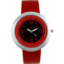 Valia Fashion Design Leather Band Round Dial Lady's Wrist Watch - Metal - Red