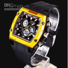 Value Choice Ohsen Digital Golden Square Rim Pu Strap Men Sport Alar