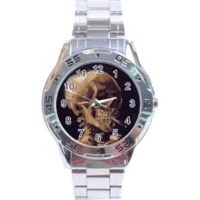 Van Gogh Skull With A Burning Cigarette Stainless Steel Analogue Watch