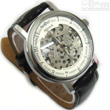 Vegan Mens/ladies Skeleton Steel Mechanical Leather Watch Freeship