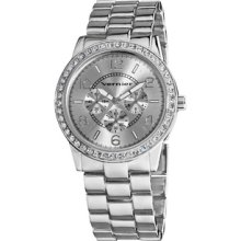 Vernier Women's Silver Tone Boyfriend Size Faux Chrono Crystal Stone