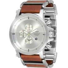 Vestal Plexi Leather Silver Brown Chronograph Watch Analog Mid Frequency