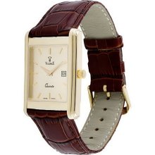 Vicence Men's Polished Square Case Watch, 14K - Brown - One Size