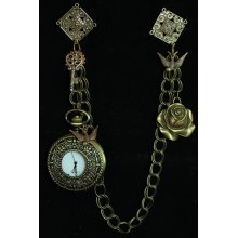 Victorian Steampunk Ladies' Double pin Pocket Watch Corset Hanger with charms